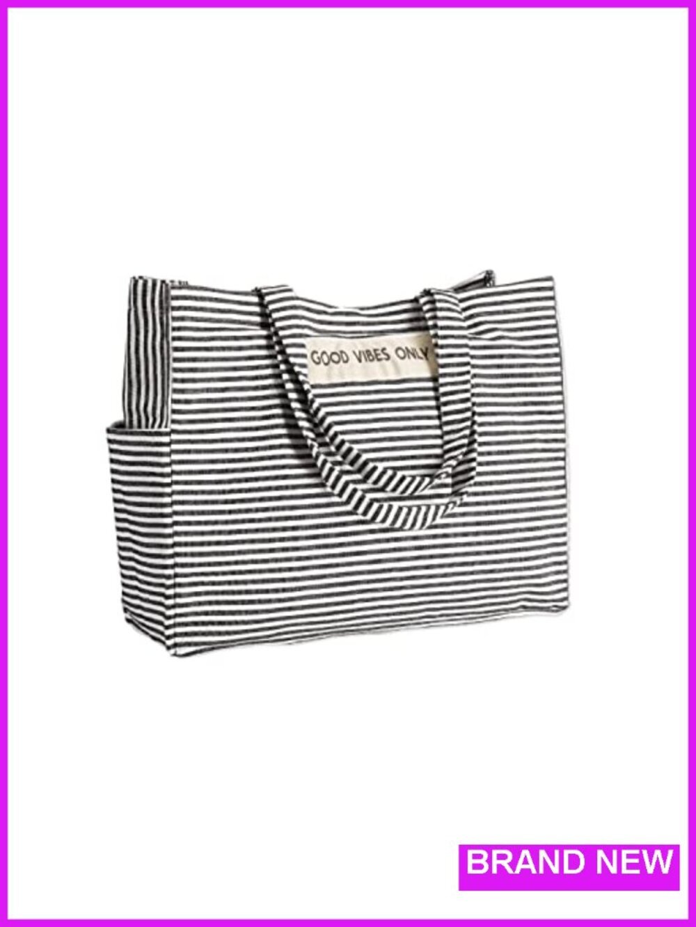 Large Cotton Beach Tote With Zipper Pocket, Packable Pool Bag